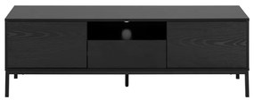 Czarna szafka pod TV w dekorze jesionu 140x45 cm Seaford – Actona