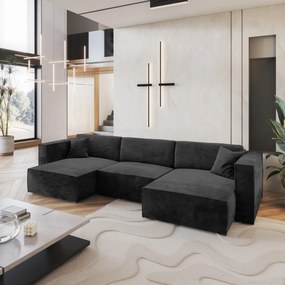 Masseno Narożnik SARMO z funkcją spania i pojemnikiem na pościel Narozniki U, Rozkładana sofa - Czarny, MONOLITH 95