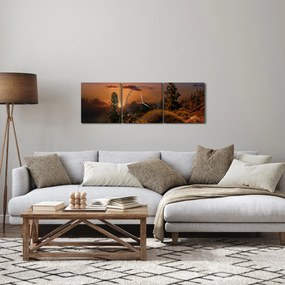 Obraz natury z zachodem słońca (z zegarem) (90x30 cm)