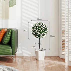 HOMCOM Sztuczne kule róż odporne na UV do użytku zewnętrznego, zestaw 2 drzewek różanych, 55 cm, Biały | Aosom PL