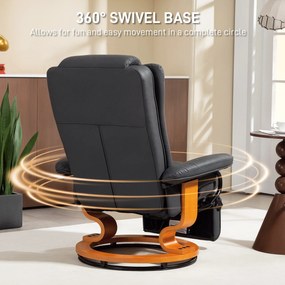 HOMCOM Fotel relaksacyjny z funkcją leżenia, obrotowy, do 150 kg, pokrycie z ekoskóry, stalowy stelaż, ciemnoszary