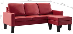 3-osobowa sofa z ekoskóry z podnóżkiem winna czerwień - Lencor 4Q