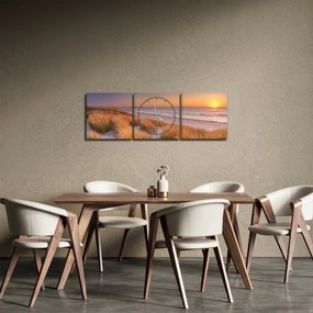 Obraz - Plaża o zachodzie słońca (z zegarem) (90x30 cm)