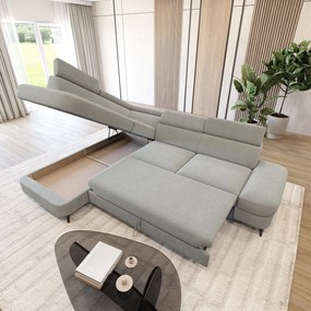Masseno Narożnik AVISE z funkcją spania i pojemnikiem na pościel Narozniki L, Rozkładana sofa - Jasnoszary, QUELLE 83