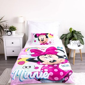 Różowa bawełniana pościel dziecięca do łóżeczka 100x135 cm Minnie "Sweet" – Jerry Fabrics