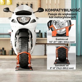 HOMCOM Stojak motocyklowy do przedniego koła 38,1-53,34 cm, 381-533,4 mm, regulowany klocek pod koło, nośność 816,5 kg, Pomarańczowy | Aosom PL