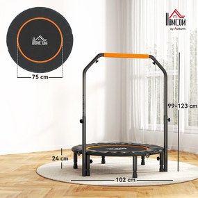 HOMCOM Trampolina Fitnessowa, Składana, Uchwyt Regulowany, Ø102 x 123H cm, do 100 kg, Czarna