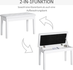 HOMCOM Taboret do Pianina Biały Wiejski Styl z Schowkiem Drewno Kauczukowe Sztuczna Skóra 76x36x50cm | Aosom PL