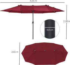 Outsunny Duży Parasol Podwójny Owalny na Taras z Korbką Czerwone Wino 460x270cm | Aosom PL