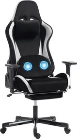 HOMCOM Fotel gamingowy z poduszką lędźwiową z masażem i ogrzewaniem, ergonomiczny, tkanina w wyglądzie lnu, 4D podłokietniki, zagłówek, Schwarz | Aosom PL