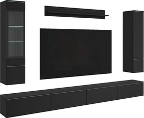 Nowoczesna meblościanka do salonu 300 cm z oświetleniem LED Czarny mat