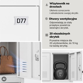 Szafa skrytkowa socjalna 20-skrytkowa na nóżkach biała, 1360x1720x450 mm: ROBERT