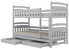 Łóżko piętrowe JULITA 160x80 białe drewniane trzyosobowe z szufladami KOCOT KIDS