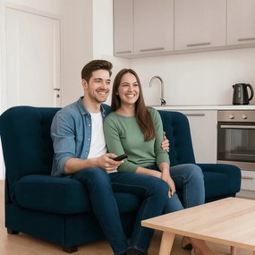 Sofa z Funkcją Spania PIANO Rozkładana Wersalka Dwuosobowa Granatowa Nowoczesna do Salonu
