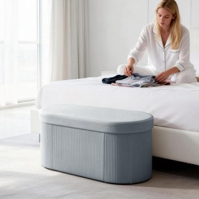 HOMCOM Ławka z miejscem do przechowywania, składana, tapicerowana, z aksamitnym wykończeniem do salonu 76 x 38 x 35 cm, ciemnoszara | Aosom PL