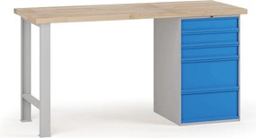 Stół warsztatowy G7, blat bukowy, 1700 x 800 x 840 mm, 1x kontener, 5x szuflada, niebieski