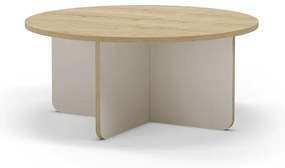 Kremowy/w naturalnym kolorze okrągły stolik z blatem w dekorze dębu ø 80 cm Hillary – Marckeric