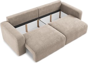Beżowa rozkładana/ze schowkiem sofa z tkaniny szenilowej 252 cm Kona – Makamii