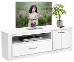 Biała szafka pod TV z drewna sosnowego 160x55 cm Celia – Støraa