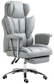 HOMCOM Ergonomiczne Krzesło Biurowe, Tapicerowane, z Podnóżkiem, Regulowana Oparcie, Obrotowe 360°, Jasnoszary