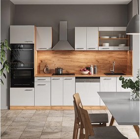 Aneks kuchenny biały wysoki połysk/złoty dąb power 300x46x81.6 r-line