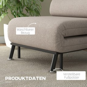 HOMCOM Składany fotel z funkcją spania, fotel relaksacyjny w wyglądzie lnu z regulowanym oparciem, 75 x 70 x 75 cm, Beżowy