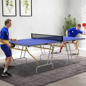 SPORTNOW Stół tenisowy składany z akcesoriami rakietki piłki siatka niebieski 274x152x76 cm | Aosom PL