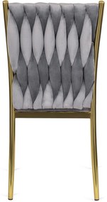 Zestaw Stół Okrągły SALLO 110 cm i 4 Krzesła Tapicerowane Plecione DAN Szare Glamour