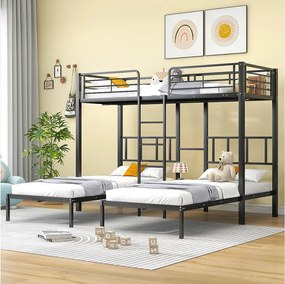 Łóżko piętrowe 90x200cm*3 - metalowe - czarne - bez materaca