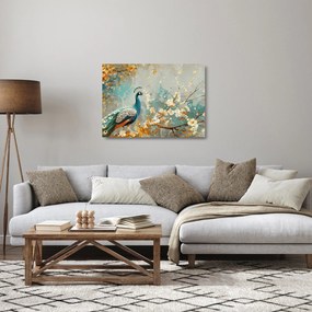 Obraz na szkle - Paw ze złotą dekoracją (70x50 cm)