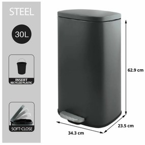 Spirella Kosz na śmieci z pedałem soft-close Akira 30 l, matowy szary, 30 l