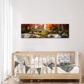 Obraz - Wodospady w jesiennym krajobrazie, pomarańczowy (170x50 cm)