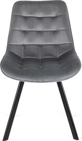 Zestaw Stół Prostokątny Rozkładany CLARK 120-160 cm Czarny/Biały Połysk i 4 Krzesła Tapicerowane do Salonu RICK Szare Welurowe