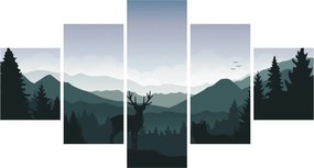 Obraz - Jeleń z wilkiem w skałach (125x70 cm)
