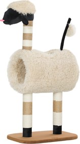 PawHut Drapak dla kota w designie baranka z słupkami do drapania, tunelem i zabawką, 98 cm, Jasnobrązowy
