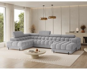 Szary rozkładany narożnik z materiału bouclé (lewostronny/w kształcie litery U) Feraria – ELTAP