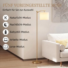 HOMCOM Lampa stojąca, regulowane opcje oświetlenia, wyłącznik nożny, pilot, metal, złoty | Aosom PL