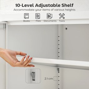 HOMCOM Szafa na akta Szafa biurowa Zamykana Szafa wielofunkcyjna ze stali z 2 drzwiami, regulowanymi półkami Biała