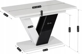 Zestaw Stół Prostokątny Rozkładany CLARK 120-160 cm Czarny/Biały Połysk i 4 Krzesła Tapicerowane do Salonu RICK Szare Welurowe