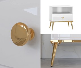 Stolik nocny Goldin 07, biały połysk / złoty