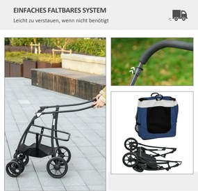 Outsunny Wózek dla Psa Składany Odłączany Kosz Czarny Granatowy Biały | Aosom PL