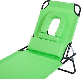 Outsunny Leżak Słoneczny z Okienkiem do Czytania i Poduszkami, Składany, Pokrycie wodoodporne, Metalowa rama, Zielony