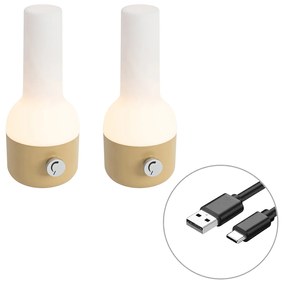 Zestaw 2 lamp stołowych zewnętrznych złotych z białymi w tym ładowalne LED - Haard