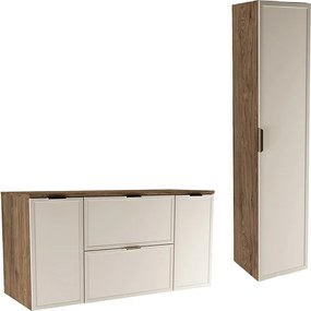 Zestaw do Łazienki 120cm Szafka z Blatem 2D2S Słupek Fronty Ramka Dąb Orzech / Kaszmir Roma