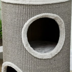PawHut Tuba do drapania, 60 cm wysokości Ø 35 cm dwupiętrowa kocia tuba z 2 jaskiniami, pluszowy rant, dla 1-2 kotów do 5 kg, Jasnoszary | Aosom PL
