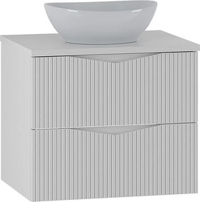Biały Zestaw do Łazienki 60cm Szafka z Blatem Umywalka Ryflowane Fronty Cleo