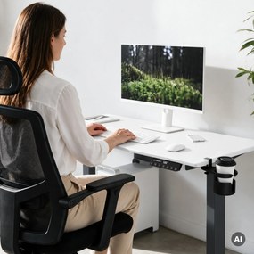 Biurko elektryczne z regulacją wysokości ergonomiczne antracytowo-białe, 1200x600 mm: ARIA