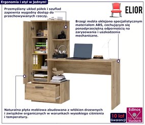 Biurko z szufladą i zamykanym regałem dąb craft H0-W74