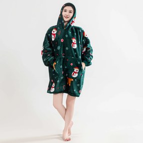 Koc bluza z rękawami i kapturem SNOWMAN AND GINGERBREAD zielony