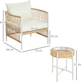 Outsunny Zestaw Mebli Ogrodowych z Rattanu Żółty+Kremowy 3-częściowy | Aosom PL